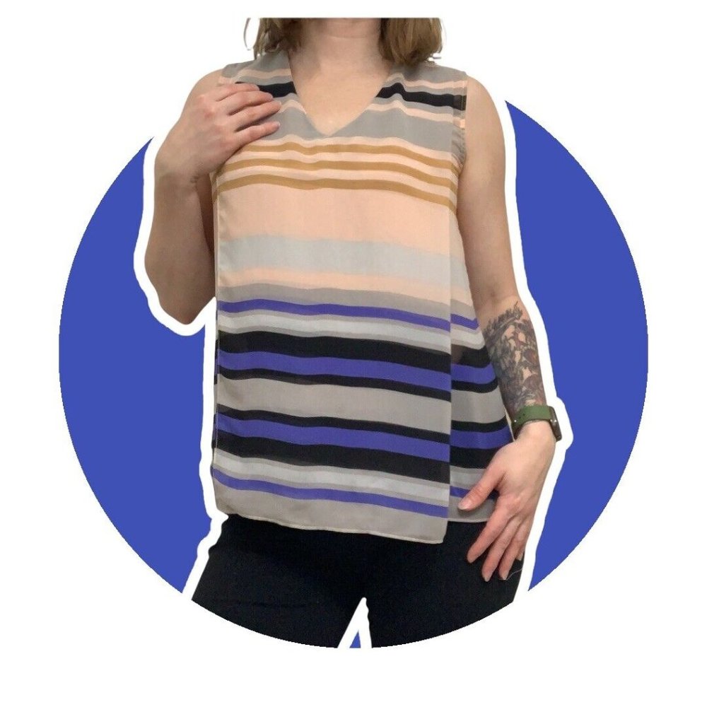 Cabi Womens Medium Striped Polyester Shell Sleeveless Top